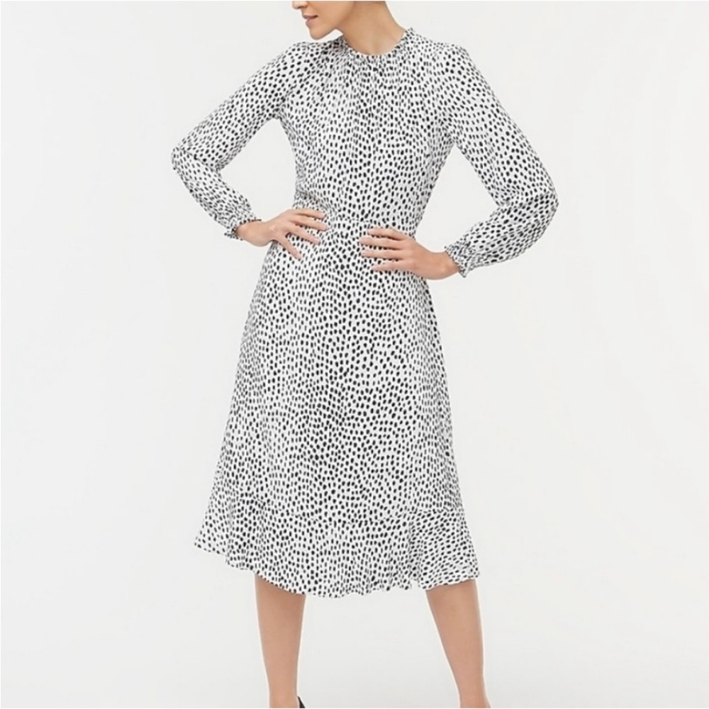 J Crew Factory White Black Animal Print Midi Dress